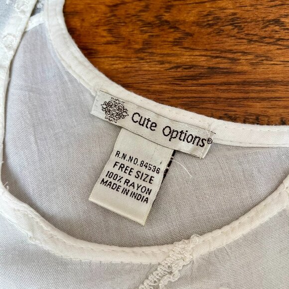 Vintage Cute Options White Embroidered Rayon Boho Dress – One Size - Picture 9 of 13